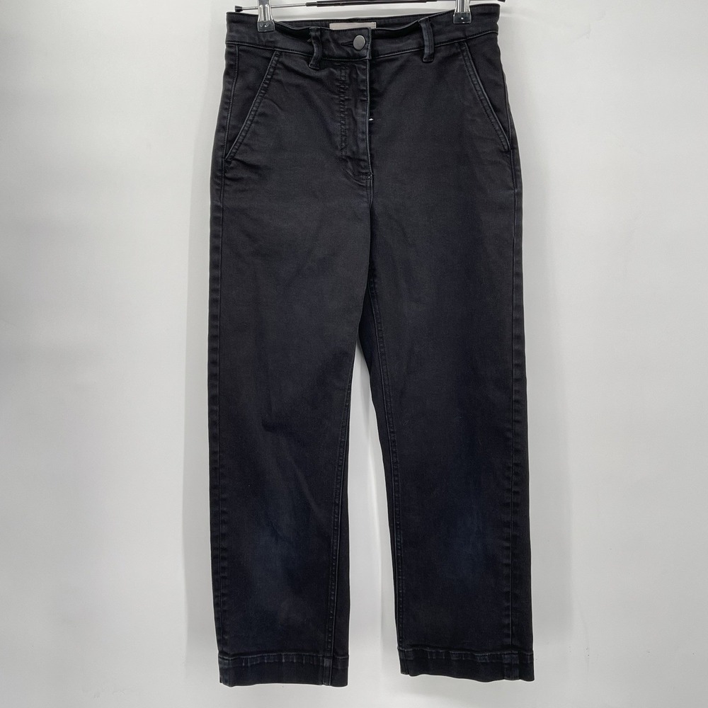 Everlane 2 Straight Leg Crop Pants Womens Black High Rise Stretch Cotton Utility